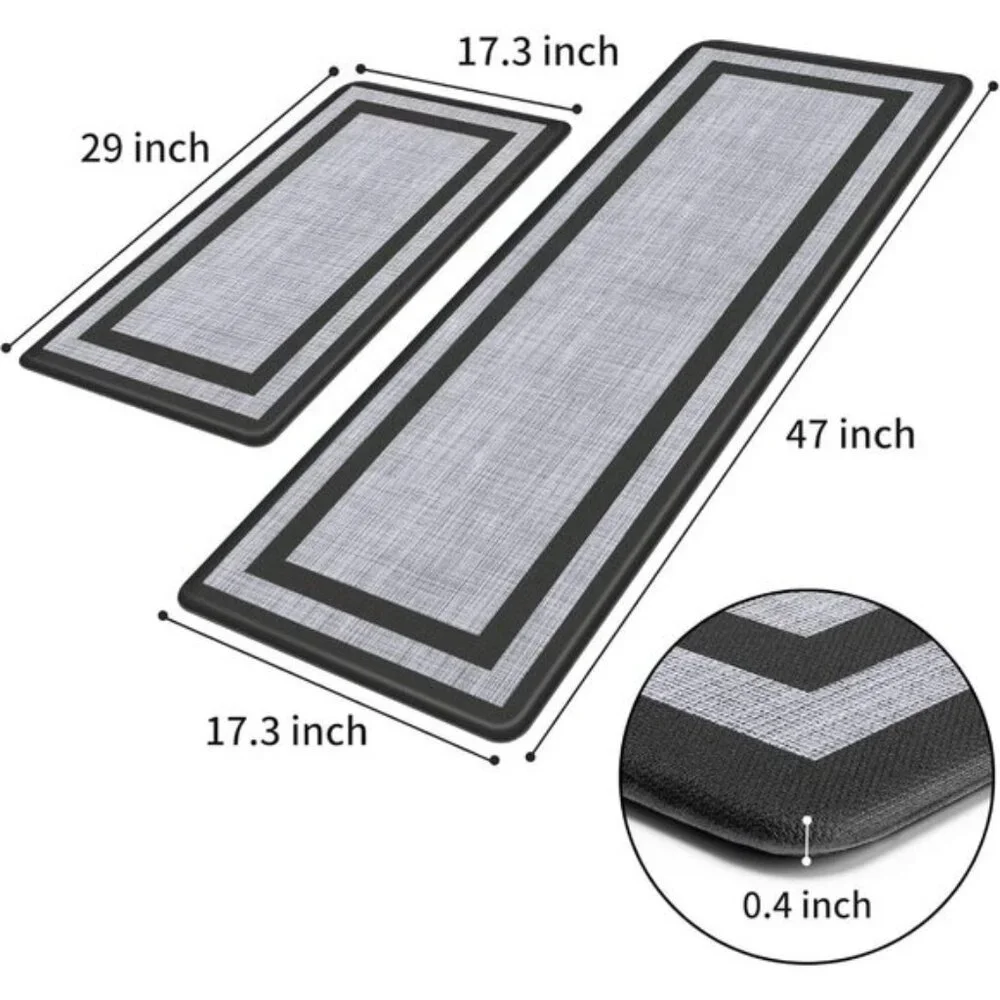 2 Pcs Cushioned Anti-Fatigue Kitchen Mats, Non-Skid Waterproof Rugs, Black/Gray
